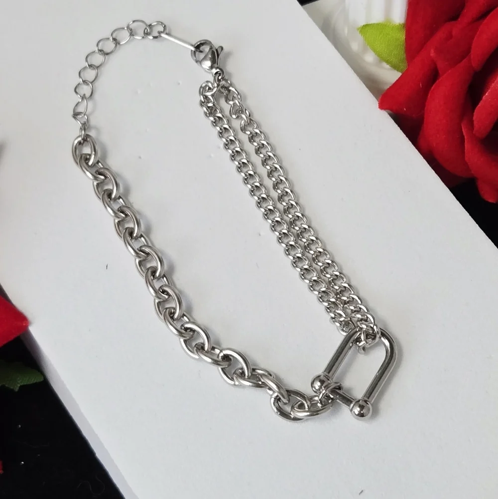 Horsebit Buckle Link Bracelet Stainless Steel Double Chain Equestrian Shackle